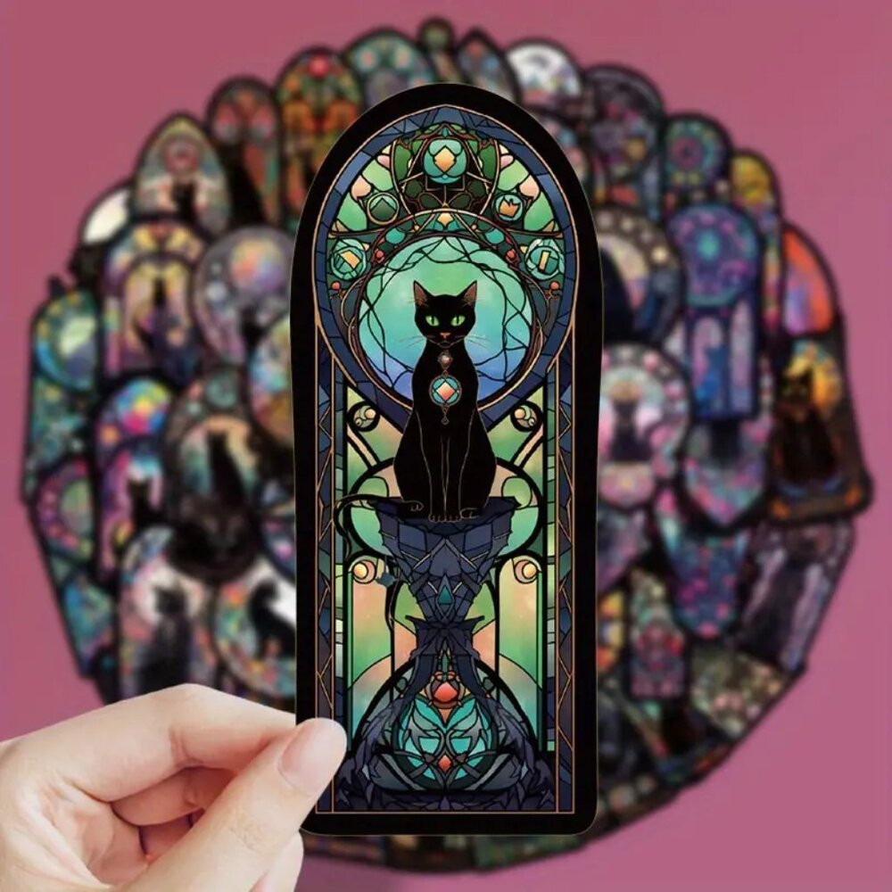 10pcs Black Gothic Style Cat Tarot Waterproof Stickers - Picture 2 of 9